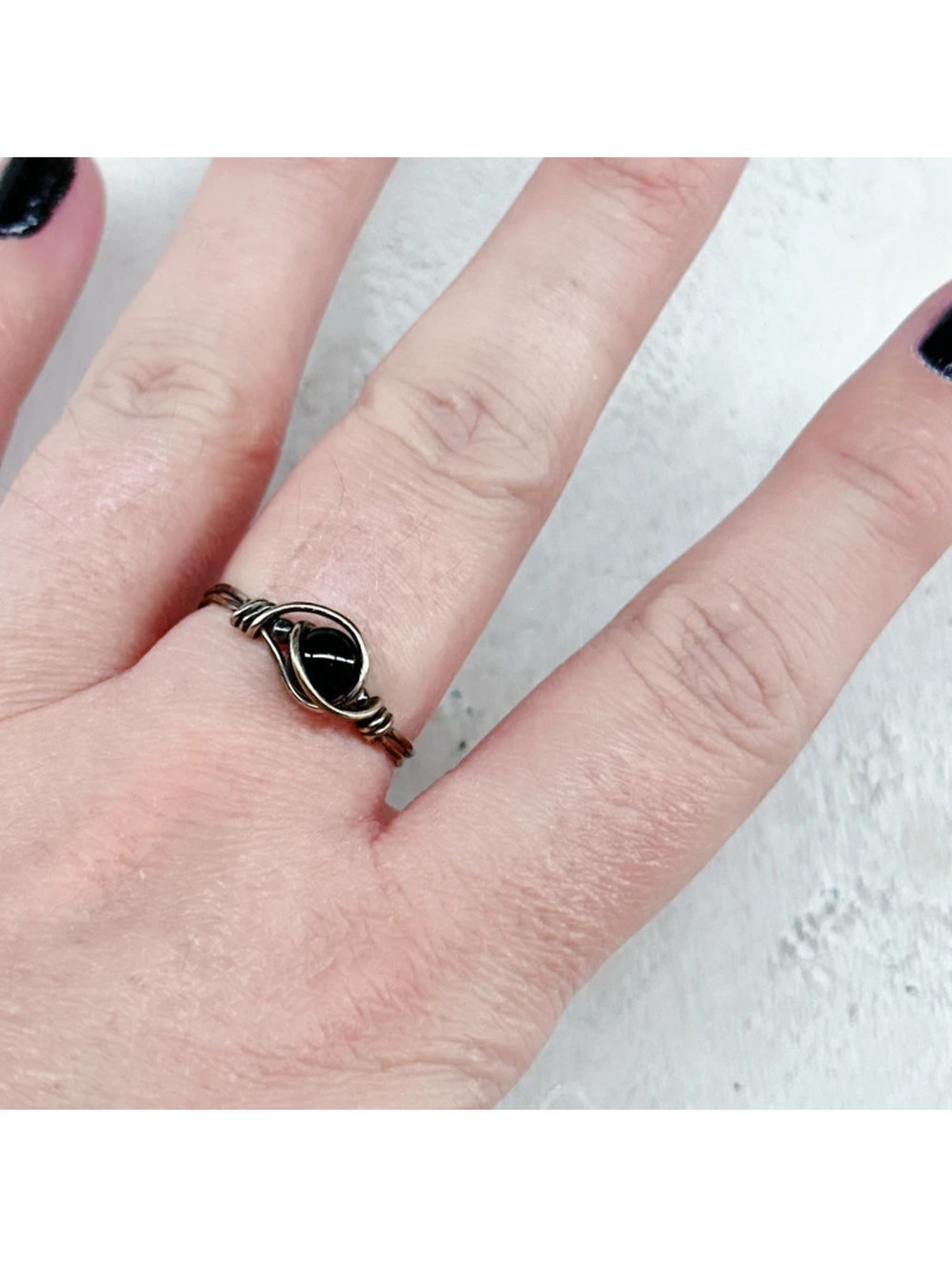 392u. Bronze Black Wire Wrap Ring Size 8